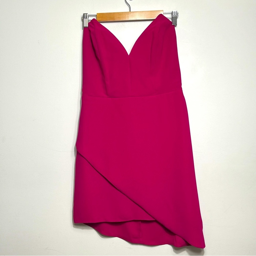 𝅺AMANDA Uprichard Strapless Viv Dress Asymmetric Surplice Size M Magenta Pink